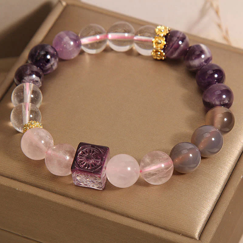 Bracciale Buddha Stones Naturale Ametista Rosa Cristallo Pace Interiore E Guarigione - Image 2