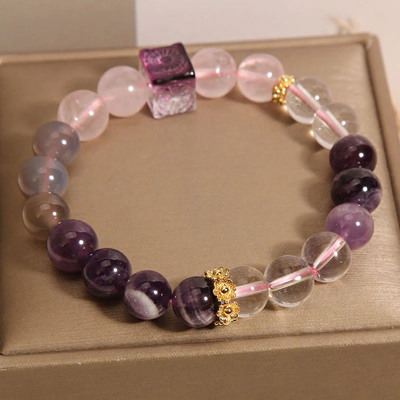 Bracciale Buddha Stones Naturale Ametista Rosa Cristallo Pace Interiore E Guarigione - Image 4