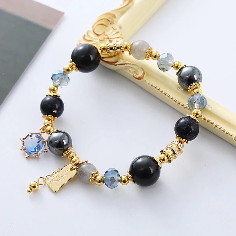 Bracciale Buddha Stones Naturale Ossidiana Nera Ematite Blu Arenaria Forza - Image 11