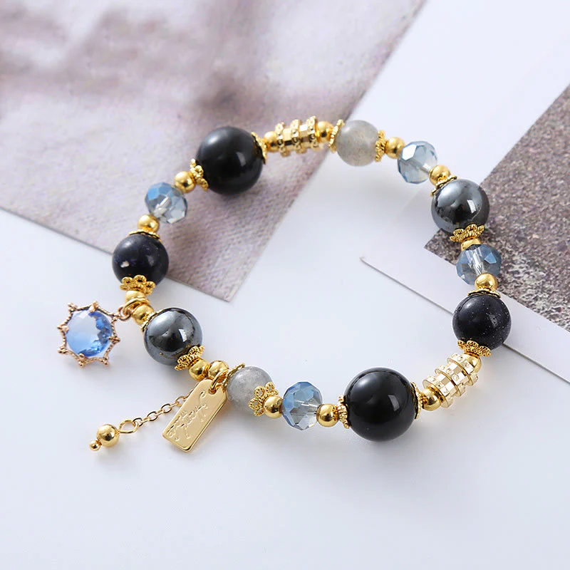 Bracciale Buddha Stones Naturale Ossidiana Nera Ematite Blu Arenaria Forza - Image 12