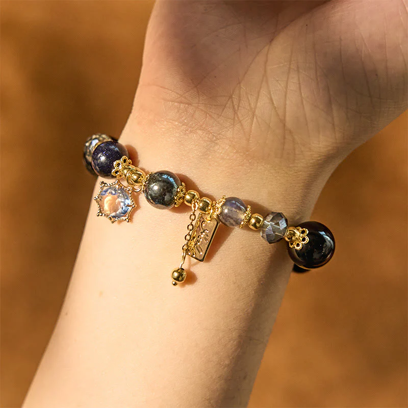 Bracciale Buddha Stones Naturale Ossidiana Nera Ematite Blu Arenaria Forza - Image 4
