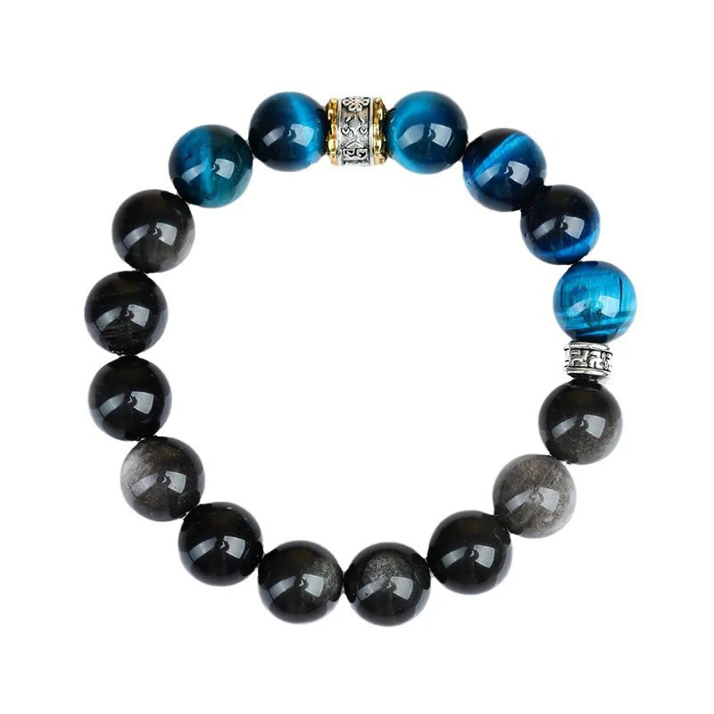 Bracciale Buddha Stones Occhio di Tigre Blu Argento Ossidiana Forza - Image 11