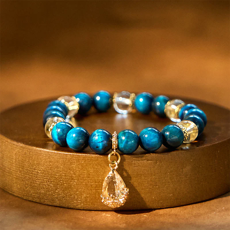 Bracciale Buddha Stones Occhio di Tigre Blu Cristallo Bianco Goccia d'Acqua Forza - Image 7