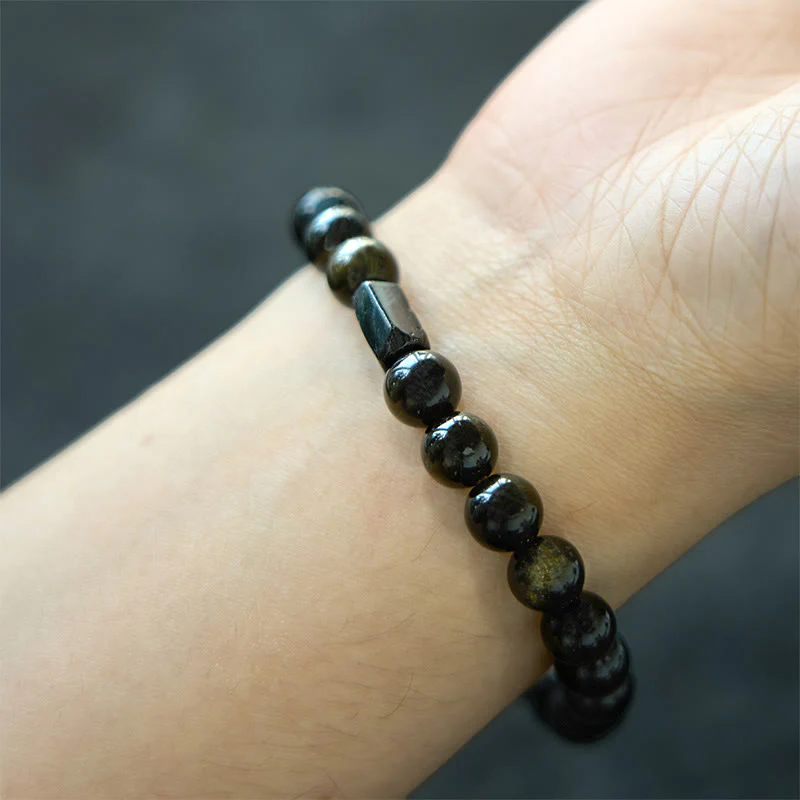Bracciale Buddha Stones Oro Sheen Ossidiana Tormalina Nera Ricchezza - Image 4