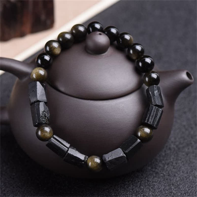 Bracciale Buddha Stones Oro Sheen Ossidiana Tormalina Nera Ricchezza - Image 2
