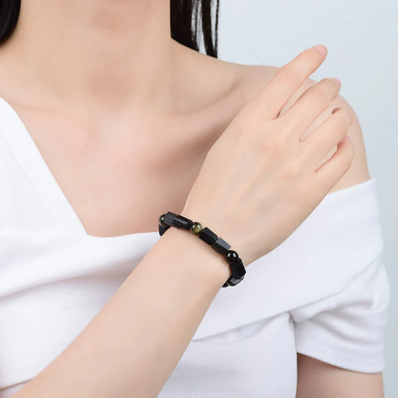 Bracciale Buddha Stones Oro Sheen Ossidiana Tormalina Nera Ricchezza - Image 3