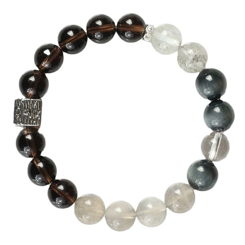 Bracciale Buddha Stones Ossidiana nera Quarzo rutilato nero Pietra di luna Cubo Forza - Image 17