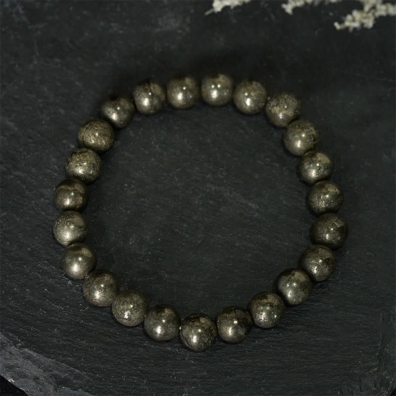 Bracciale Buddha Stones, perle rotonde di pirite, fiducia e abbondanza
