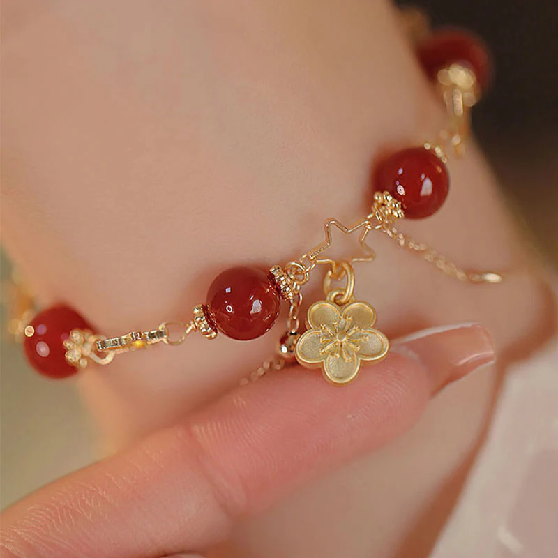 Bracciale Buddha Stones placcato oro 14k con ciondolo a forma di fiore di agata rossa e stella - Image 6