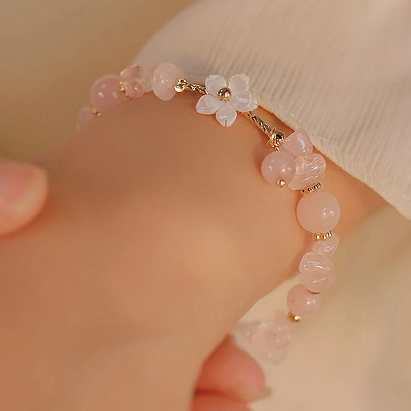 Bracciale Buddha Stones placcato oro 14k con fiore di cristallo rosa naturale - Image 4
