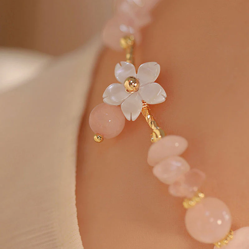 Bracciale Buddha Stones placcato oro 14k con fiore di cristallo rosa naturale - Image 6
