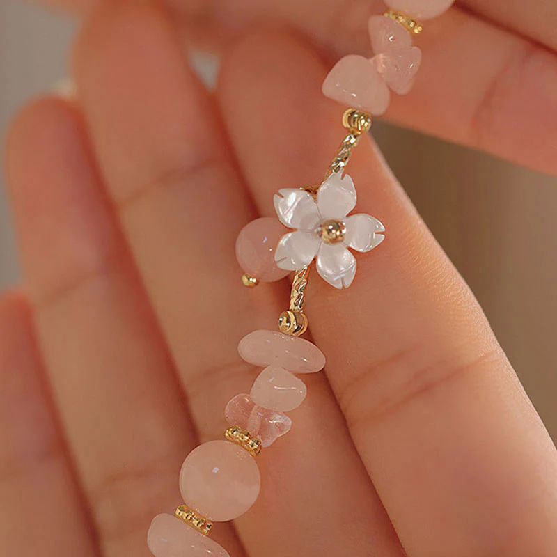 Bracciale Buddha Stones placcato oro 14k con fiore di cristallo rosa naturale - Image 8