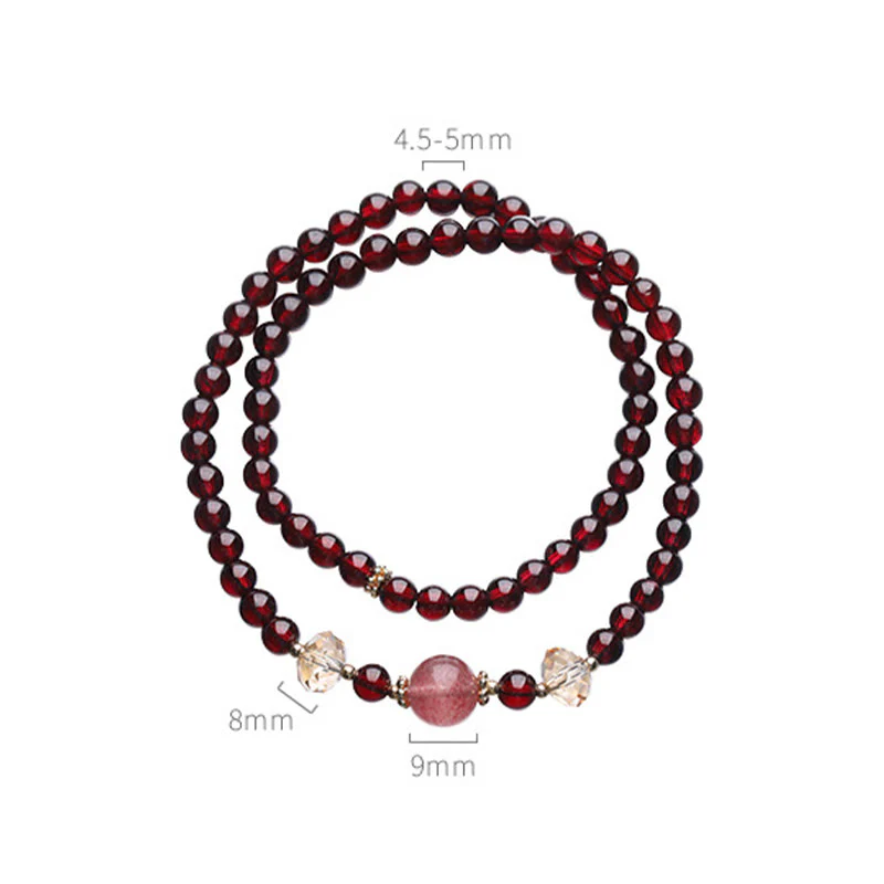 Bracciale Buddha Stones placcato oro 14K con quarzo fragola naturale e granato, stabilità a doppio giro - Image 14
