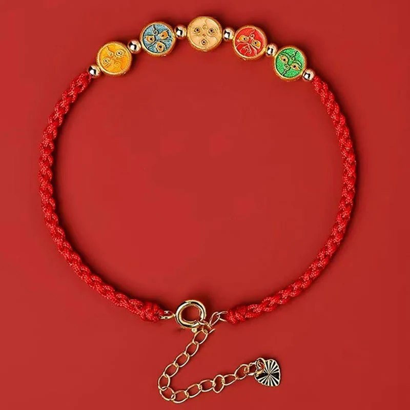 Bracciale Buddha Stones Red String 925 Sterling Silver Five Ways God Of Wealth Connection - Image 2