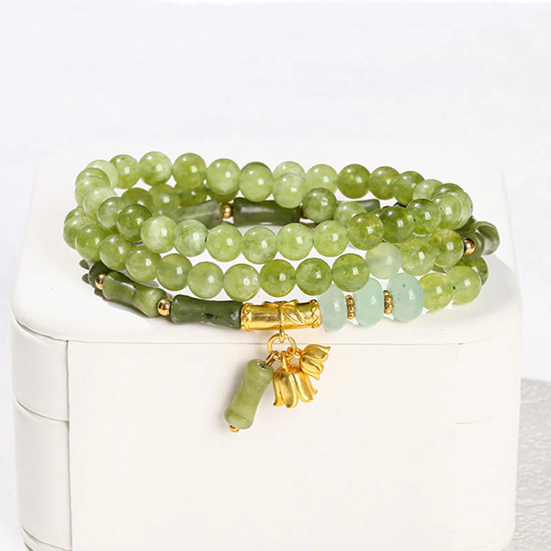 Bracciale Buddha Stones Retro Multistrato Mughetto Bambù Calcedonio Verde Forza - Image 3
