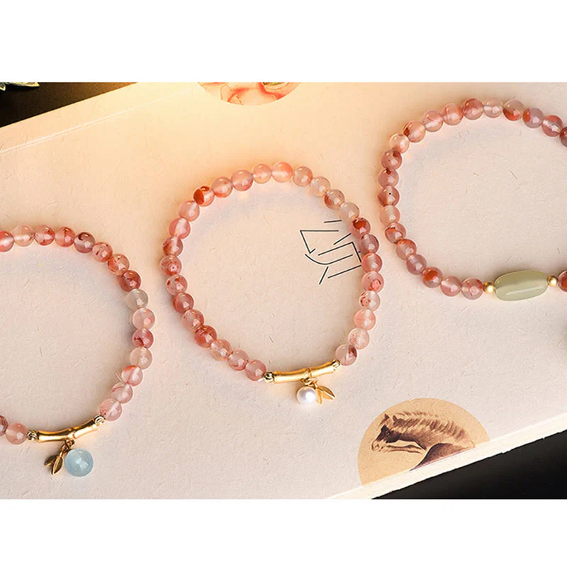Bracciale Buddha Stones South Red Agate Acquamarina Perla Giada Hetian Fiore di Bambù Fortuna - Image 11