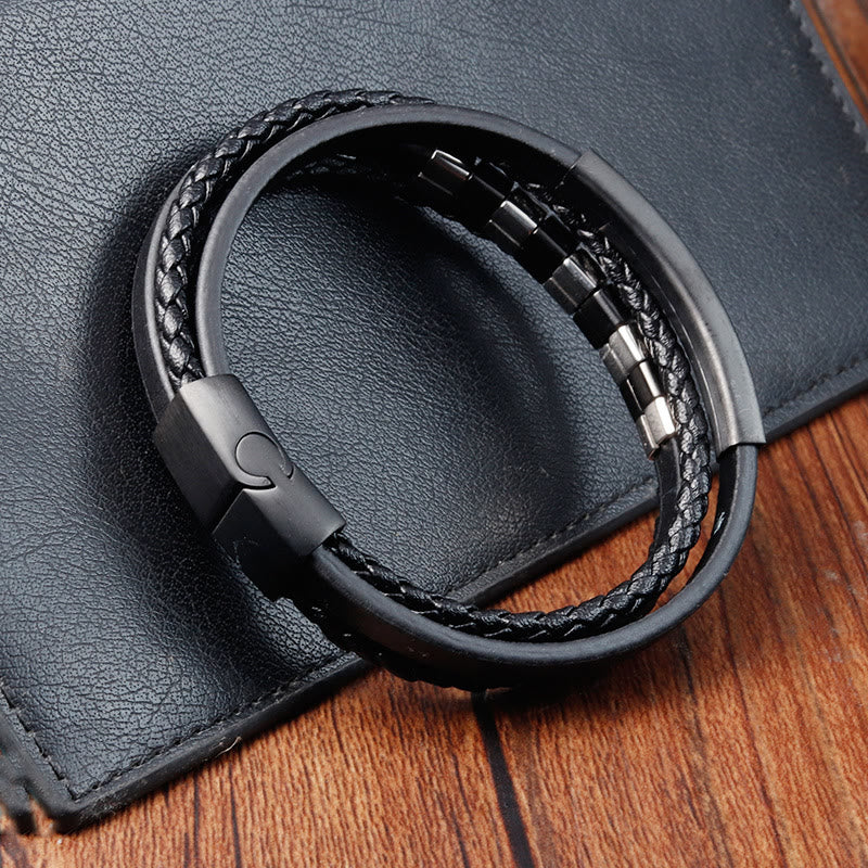 Bracciale Buddha Stones Square Titanium Steel Leather Multilayer Fibbia Calma - Image 4