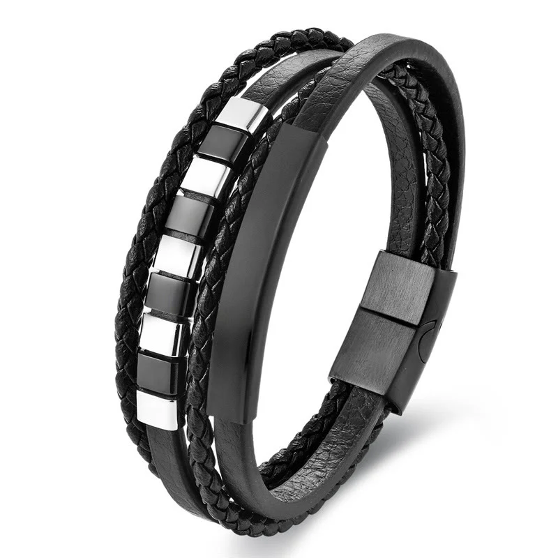 Bracciale Buddha Stones Square Titanium Steel Leather Multilayer Fibbia Calma - Image 6