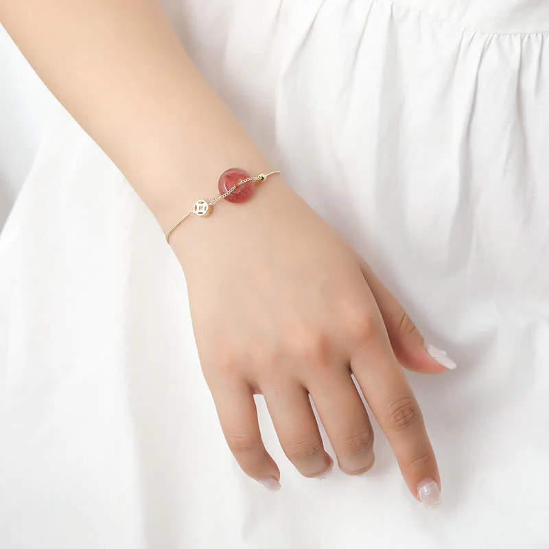 Bracciale Buddha Stones Strawberry Quartz Peace Buckle Coin Love - Image 3
