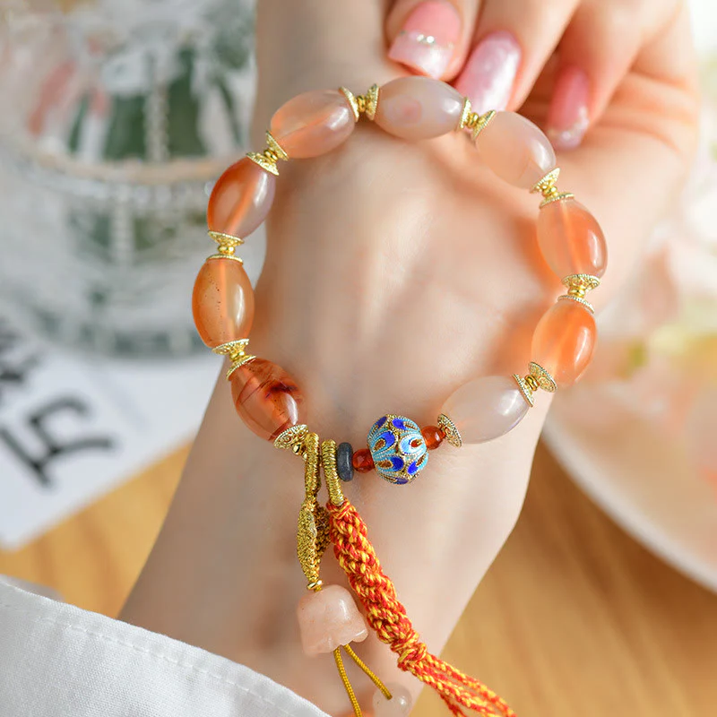 Bracciale Buddha Stones Tibetano Giada Bianca Agata Forza Fiducia