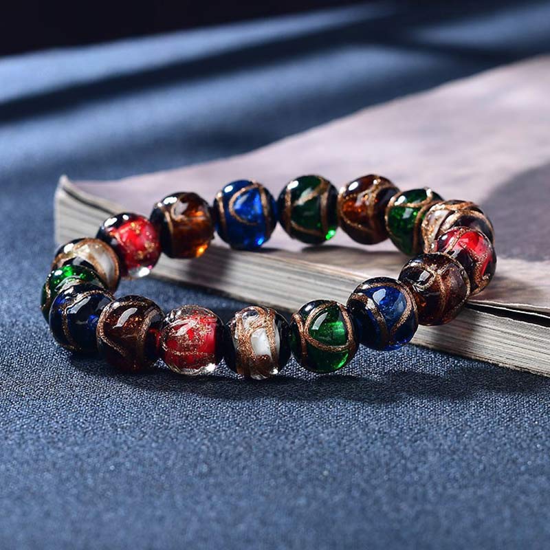 Braccialetto della fortuna con perline di vetro colorate Liuli Buddha Stones - Image 4