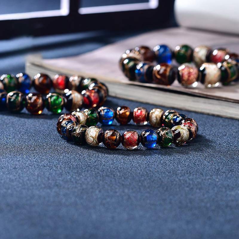 Braccialetto della fortuna con perline di vetro colorate Liuli Buddha Stones - Image 5