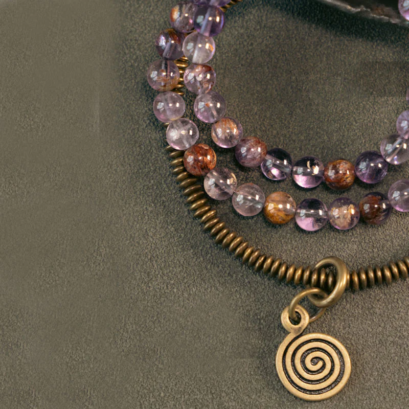 Bracciale Buddha Stones Viola Phantom Rosso Quarzo Ematoide Quarzo Rutilato Verde Rame Amore Perdona - Image 11