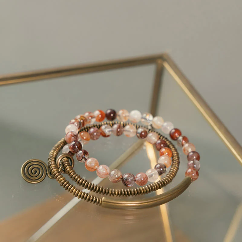 Bracciale Buddha Stones Viola Phantom Rosso Quarzo Ematoide Quarzo Rutilato Verde Rame Amore Perdona - Image 15