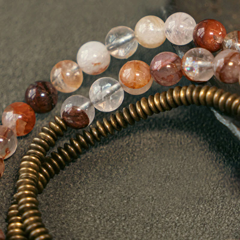 Bracciale Buddha Stones Viola Phantom Rosso Quarzo Ematoide Quarzo Rutilato Verde Rame Amore Perdona - Image 17
