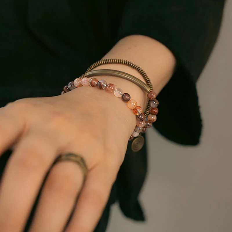 Bracciale Buddha Stones Viola Phantom Rosso Quarzo Ematoide Quarzo Rutilato Verde Rame Amore Perdona - Image 18