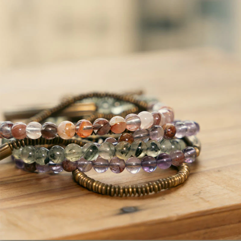 Bracciale Buddha Stones Viola Phantom Rosso Quarzo Ematoide Quarzo Rutilato Verde Rame Amore Perdona - Image 26