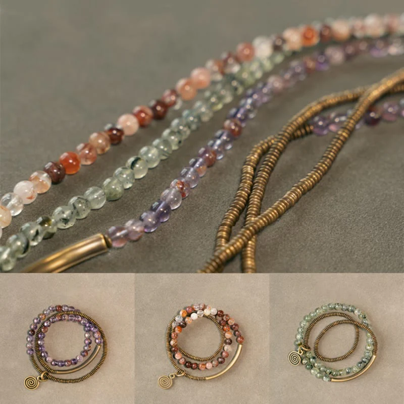 Bracciale Buddha Stones Viola Phantom Rosso Quarzo Ematoide Quarzo Rutilato Verde Rame Amore Perdona - Image 27