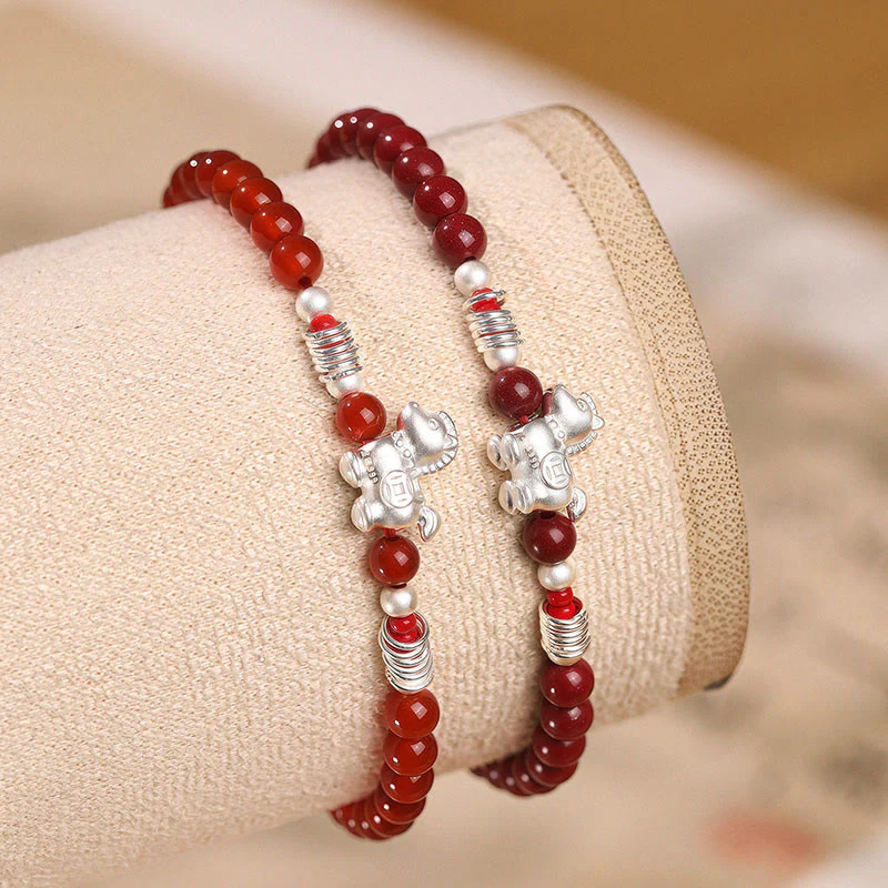 Bracciale Buddha Stones Year Of The Horse in agata rossa, argento sterling 999, cinabro e calma - Image 15