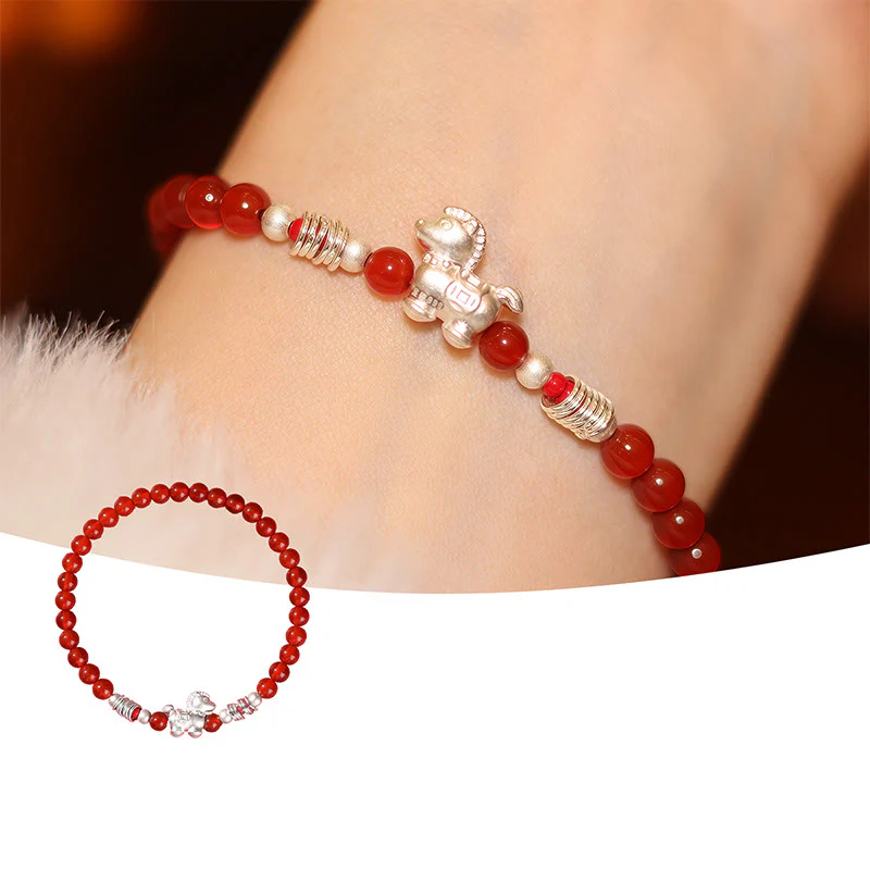 Bracciale Buddha Stones Year Of The Horse in agata rossa, argento sterling 999, cinabro e calma - Image 2