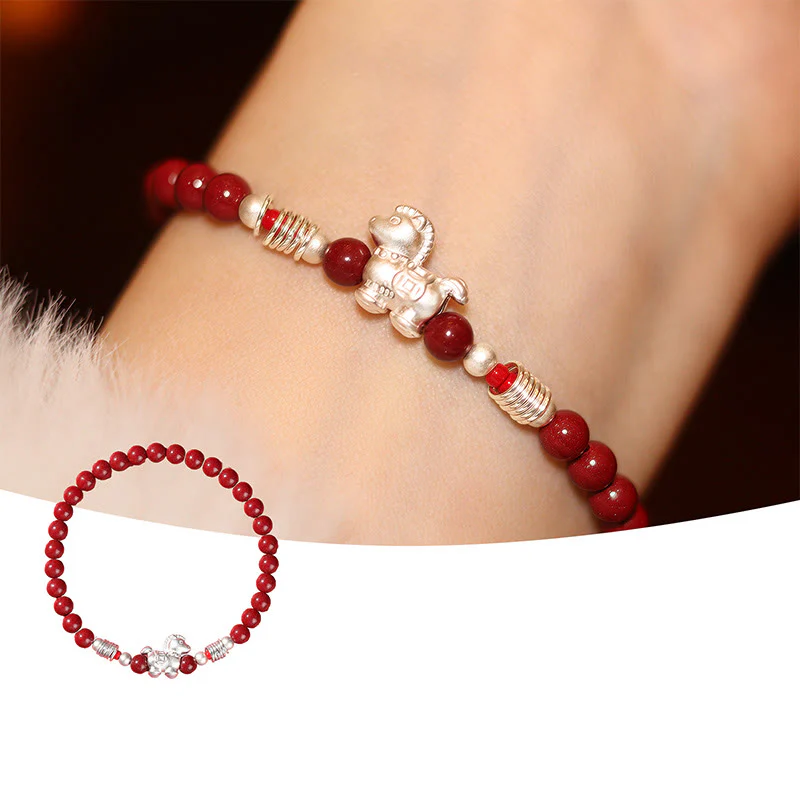 Bracciale Buddha Stones Year Of The Horse in agata rossa, argento sterling 999, cinabro e calma - Image 7