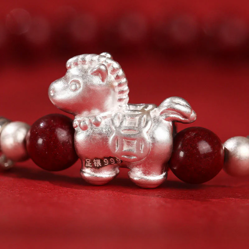 Bracciale Buddha Stones Year Of The Horse in agata rossa, argento sterling 999, cinabro e calma - Image 9