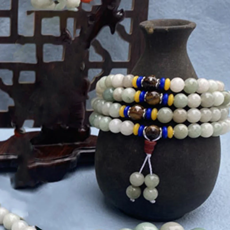 Bracciale con 108 perle Mala Buddha Stones , giada Shetai naturale, fortuna e prosperità - Image 2