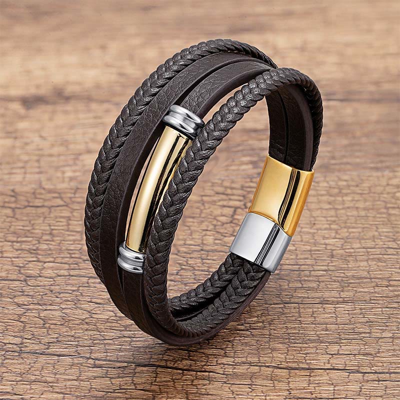 Bracciale con bilanciere in acciaio e titanio in pelle multistrato con design semplice Buddha Stones - Image 9