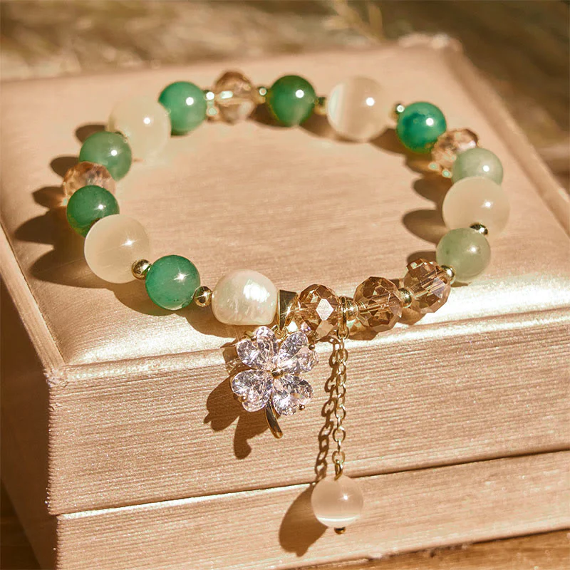 Bracciale con bilanciere in quarzo rutilato, ametista, citrino, quadrifoglio e quarzo fragola verde Buddha Stones - Image 15