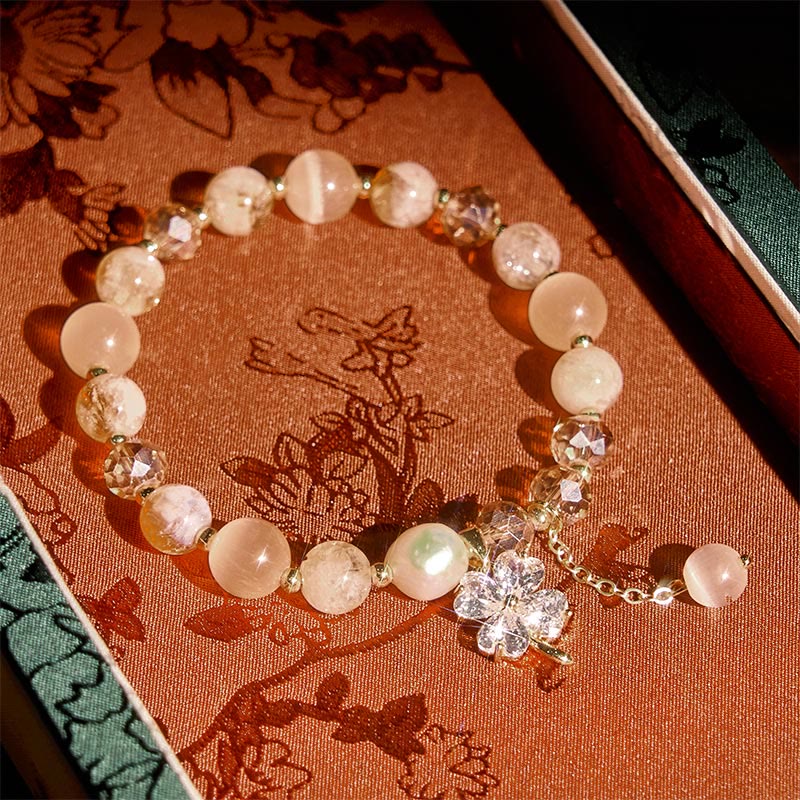 Bracciale con bilanciere in quarzo rutilato, ametista, citrino, quadrifoglio e quarzo fragola verde Buddha Stones - Image 9