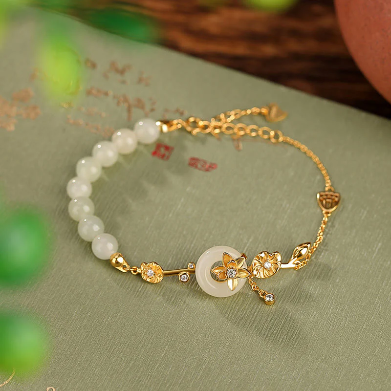 Bracciale con catena portafortuna in argento sterling 925 con fibbia della pace in giada Hetian Buddha Stones