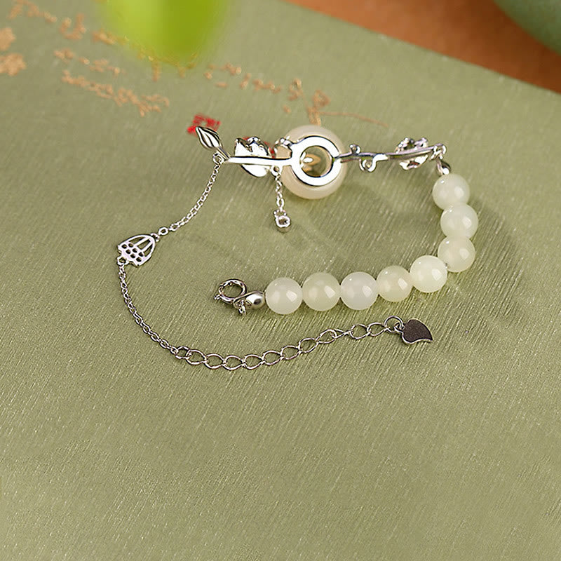 Bracciale con catena portafortuna in argento sterling 925 con fibbia della pace in giada Hetian Buddha Stones - Image 10