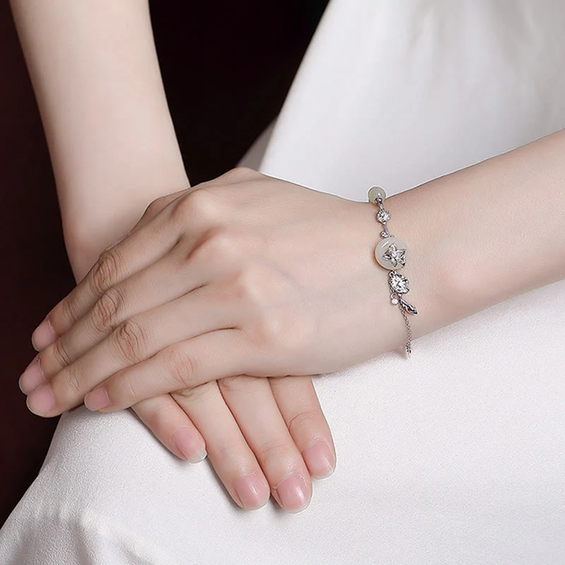 Bracciale con catena portafortuna in argento sterling 925 con fibbia della pace in giada Hetian Buddha Stones - Image 11