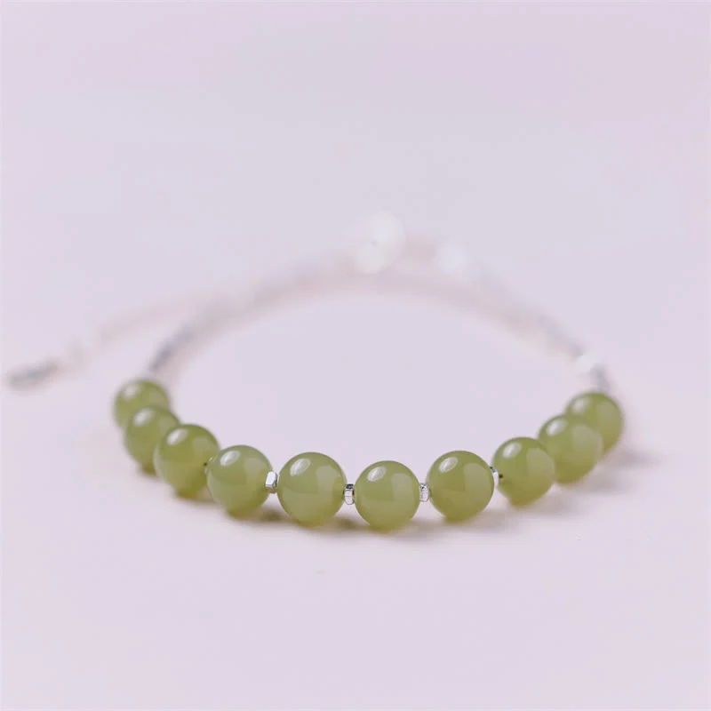 Bracciale con catena portafortuna in argento sterling 925 con perline di giada Hetian Buddha Stones - Image 2