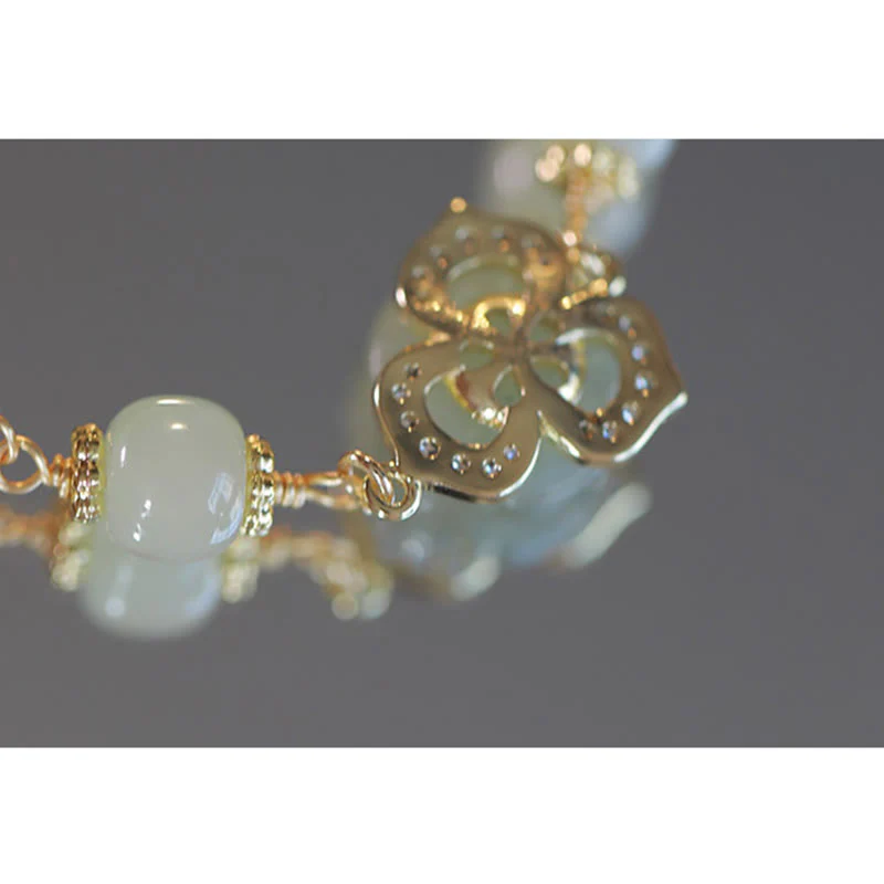 Bracciale con catena portafortuna in giada Hetian placcata in oro 14K con fiore rosa Buddha Stones - Image 13