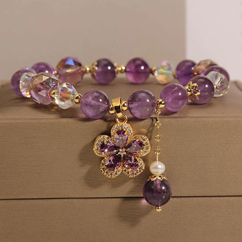 Bracciale con ciondolo a forma di fiore di perla di ametista naturale e trasformazione positiva
