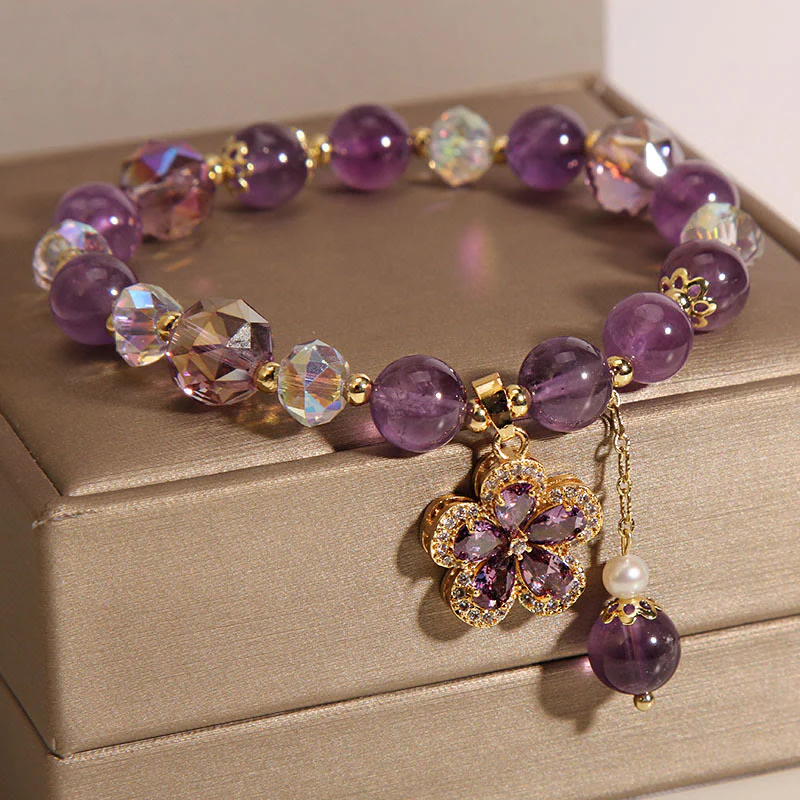 Bracciale con ciondolo a forma di fiore di perla di ametista naturale e trasformazione positiva - Image 5