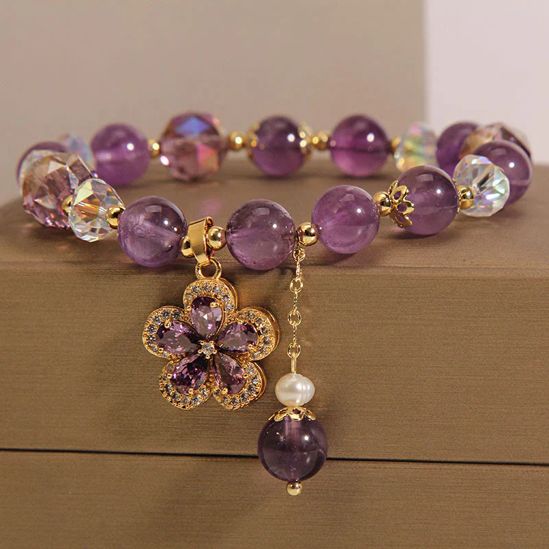 Bracciale con ciondolo a forma di fiore di perla di ametista naturale e trasformazione positiva - Image 6