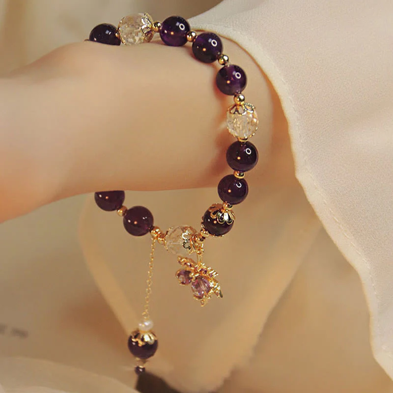 Bracciale con ciondolo a forma di foglia d'acero con ametista naturale placcato oro 14k Buddha Stones - Image 3