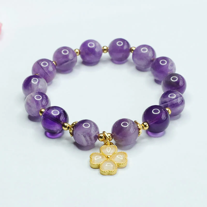 Bracciale con ciondolo a forma di quadrifoglio Buddha Stones, cristallo di ametista naturale e pace interiore